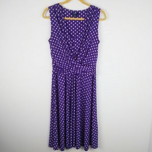 Chaps Purple and White Polka Dot Dress Size L